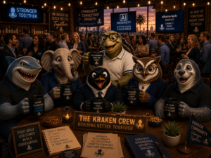 The Kraken Crew representing collaboration, leadership, and community while business leaders connect, share ideas, and build stronger organizations together.