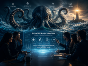 Business leaders using technology and AI to drive organizational transformation, governance, cybersecurity, and strategic growth.