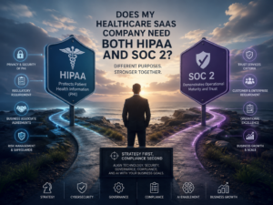 Healthcare SaaS executive evaluating HIPAA and SOC 2 compliance as part of a business growth and governance strategy.