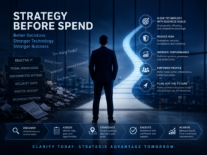 Business leaders evaluating a strategic technology assessment before requesting a managed IT services quote to align technology with business strategy.